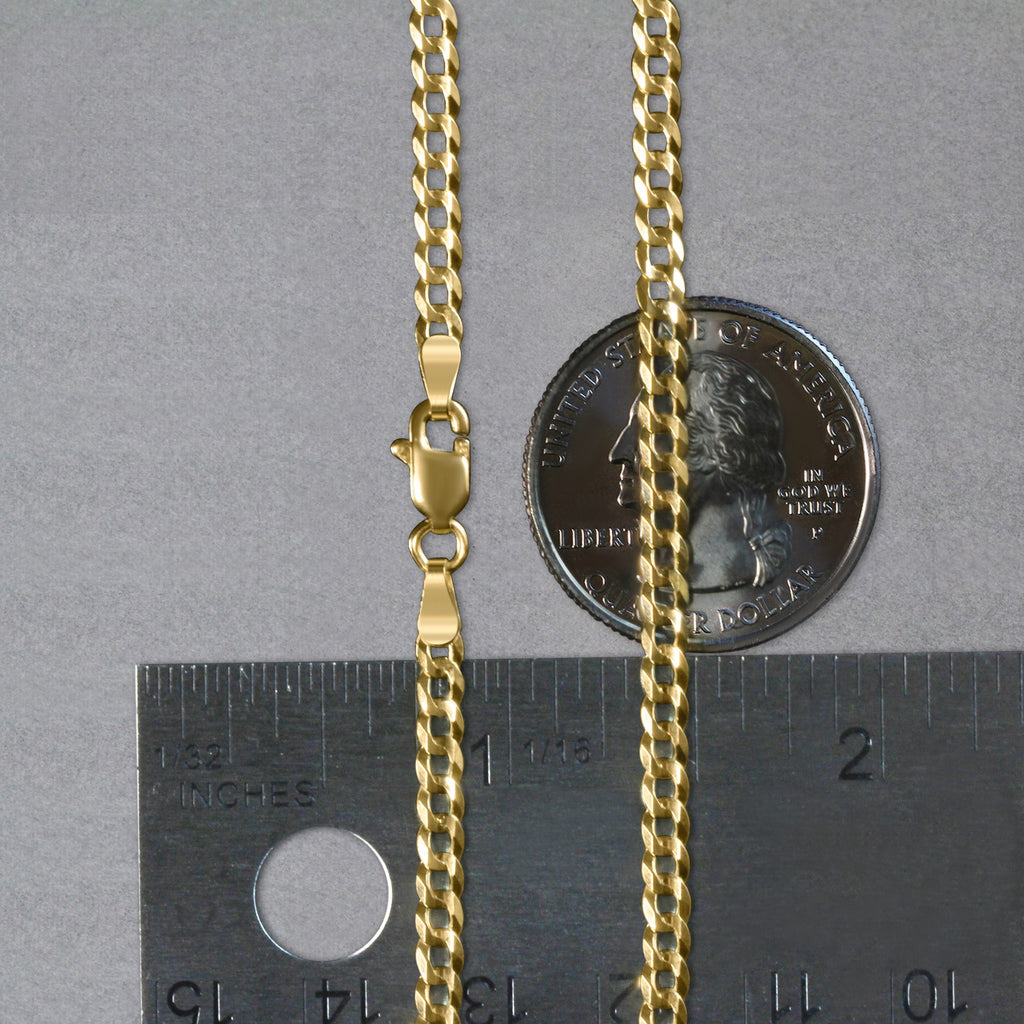 Solid Gold Crucifix Pendant with Curb Chain — 14K Yellow Gold Jesus Cross Necklace for Men