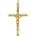 Solid Gold Crucifix Pendant with Curb Chain — 14K Yellow Gold Jesus Cross Necklace for Men