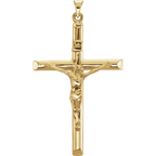 Solid Gold Crucifix Pendant with Curb Chain — 14K Yellow Gold Jesus Cross Necklace for Men