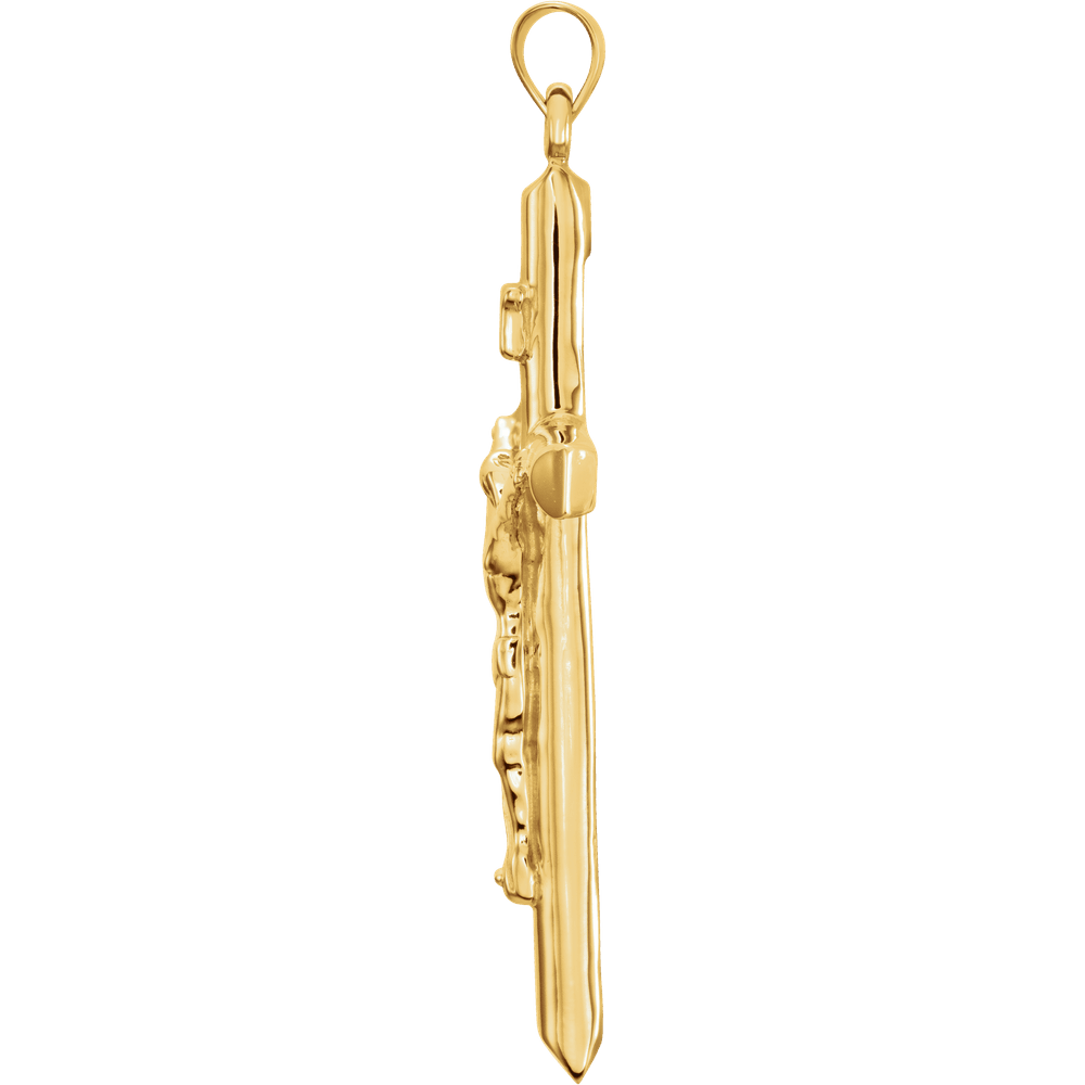 Solid Gold Crucifix Pendant with Curb Chain — 14K Yellow Gold Jesus Cross Necklace for Men